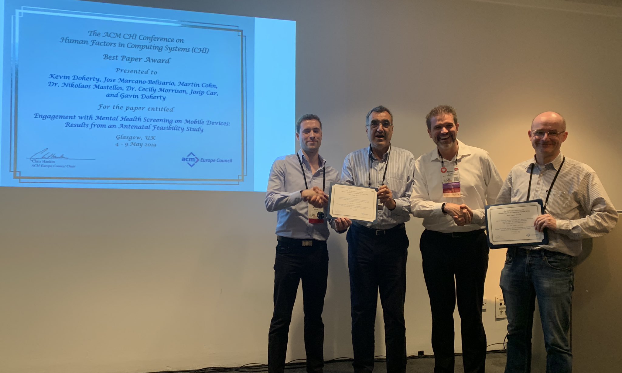 ACM Europe Council Award at CHI 2019